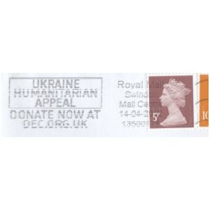 Support for Ukraibe on postmark of UK 2022