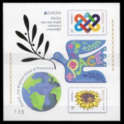 PEACE - The Highest Value of Humanity, EUROPA 2023, stamp of Romania