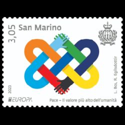 PEACE - The Highest Value of Humanity, EUROPA 2023, stamp of San Marino